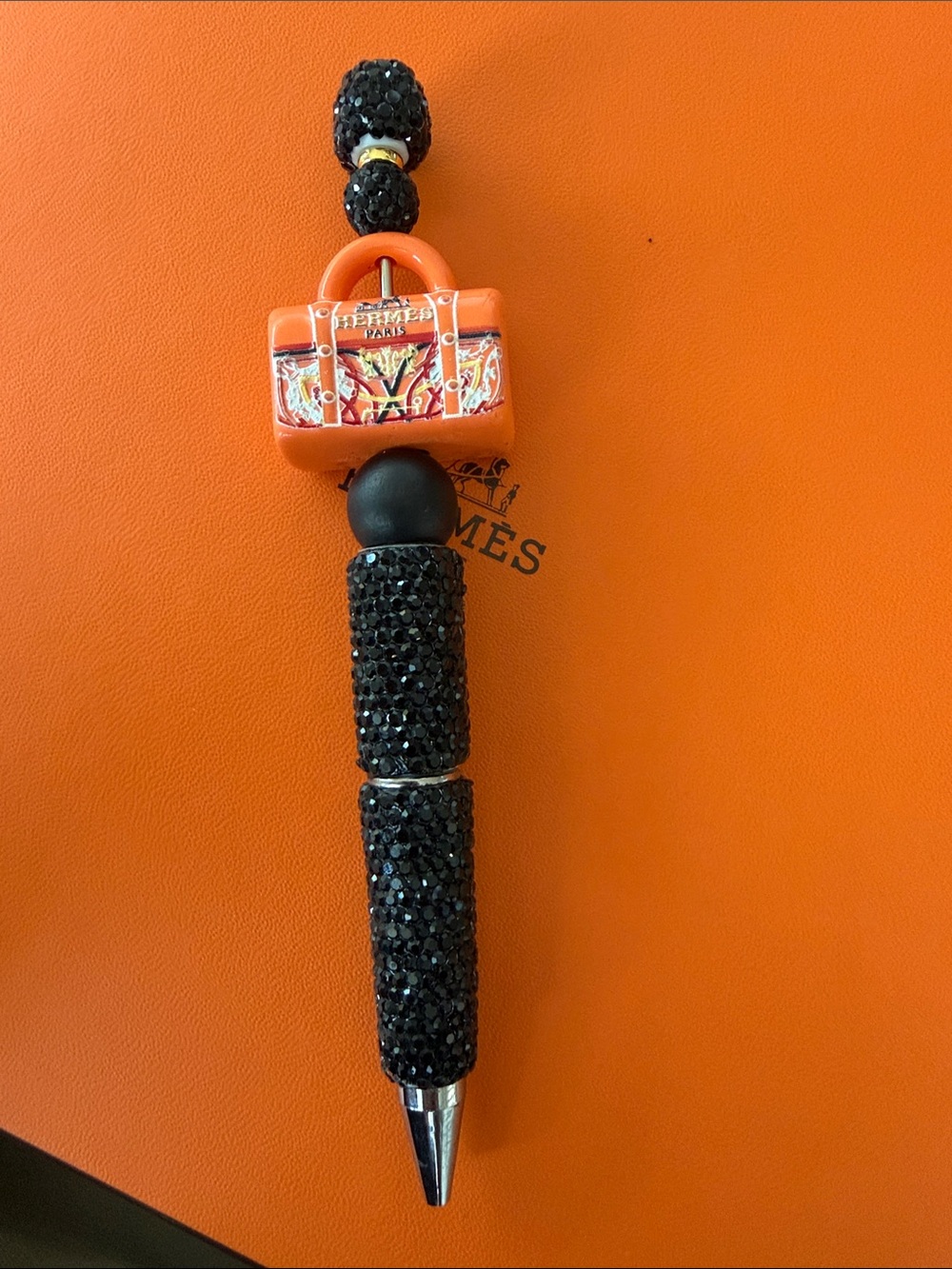 Handcrafted Orange Charm Crystal Ballpoint Pen